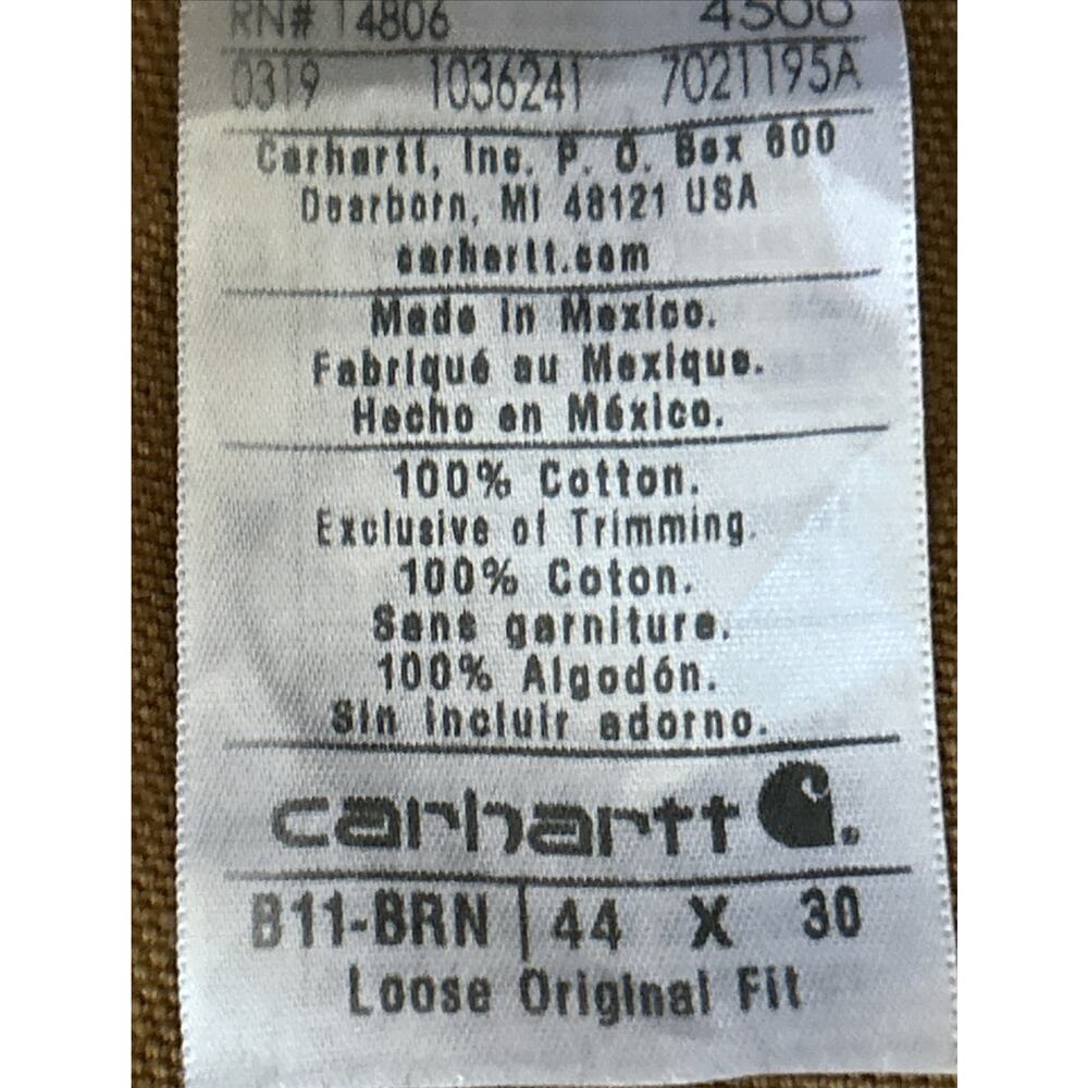 Carhartt Pants Mens 44x30 Brown B11 Original Dungaree Fit Duck Canvas Carpenter - Picture 7 of 7